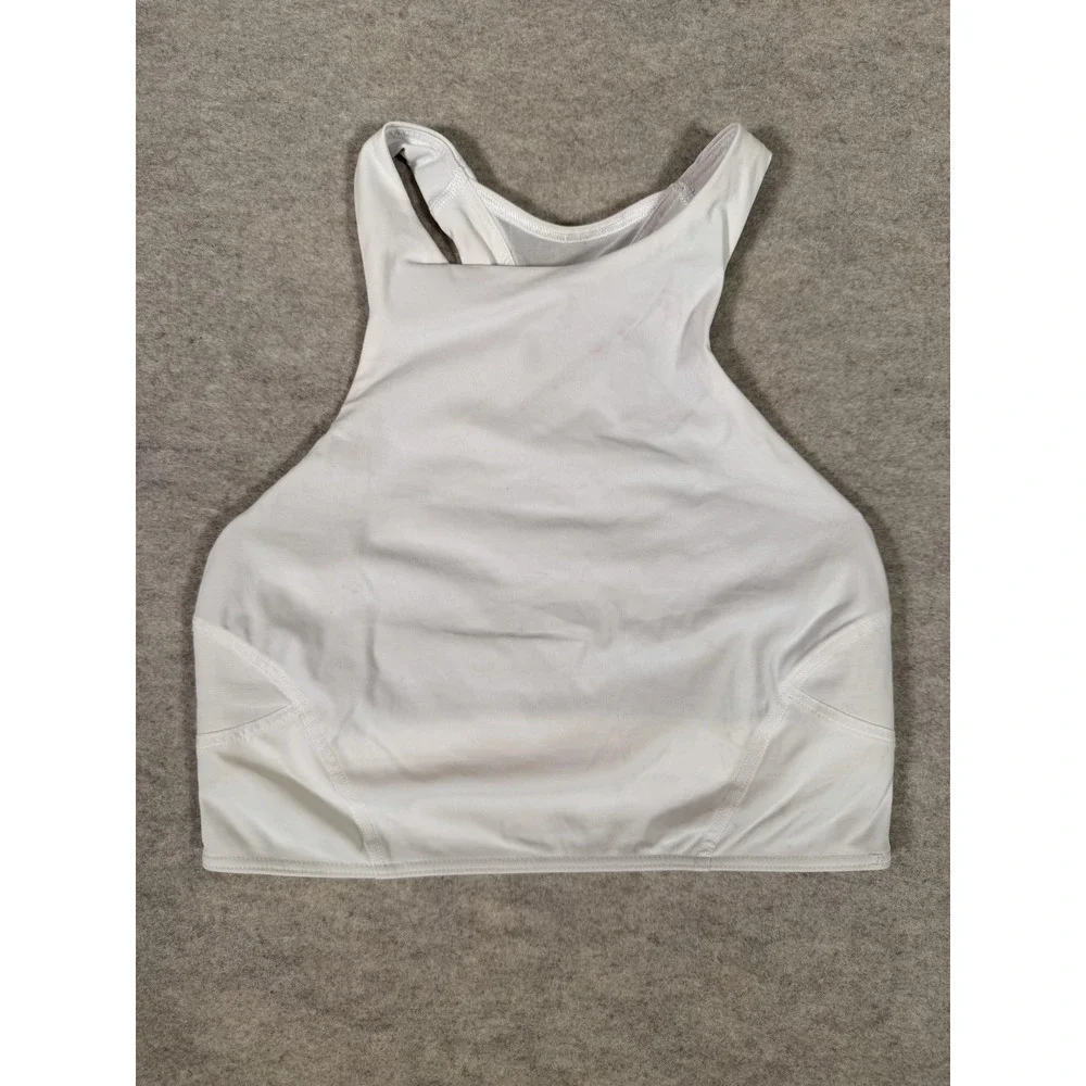 Lululemon Sports Bra Womens 2 White High Neck Racerback Mesh Yoga Gym Running